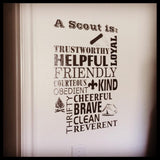 Boy Scout Law Trustworthy Loyal Helpful Friendly Courteous Kind Obedient Cheerful Thrifty Brave Clean Reverent, BSA Vinyl Wall Decal