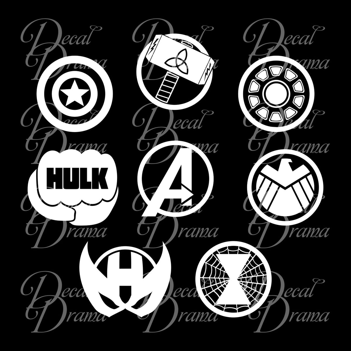 Avengers emblems SET, Marvel Comics-inspired Vinyl Car/Laptop Decal ...