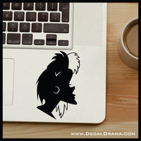 Cruella De Vil silhouette, 101 Dalmatians Villain, Vinyl Car/Laptop Decal