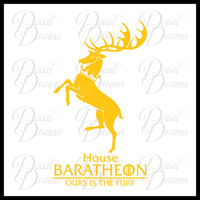 House Baratheon Stag Ours is the Fury GoT Game of Thrones-inspired Vinyl Car/Laptop Decal