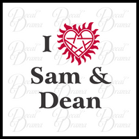 I Love Sam & Dean with anti-possession heart, Supernatural-inspired Fan Art Vinyl Car/Laptop Decal