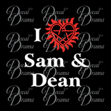 I Love Sam & Dean with anti-possession heart, Supernatural-inspired Fan Art Vinyl Car/Laptop Decal