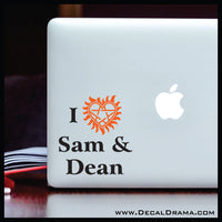 I Love Sam & Dean with anti-possession heart, Supernatural-inspired Fan Art Vinyl Car/Laptop Decal