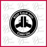 Keep Calm and Carry On, with handgun Peace Sign, 2nd Amendment Vinyl Decal