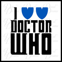I love love Doctor Who, with 2-Hearts, TARDIS, Dr Who-inspired Fan Art Vinyl Car/Laptop Decal