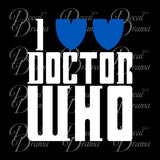 I love love Doctor Who, with 2-Hearts, TARDIS, Dr Who-inspired Fan Art Vinyl Car/Laptop Decal
