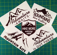 Hike More Worry Less badge, Nature Calls Outdoor Motivation Vinyl Car/Laptop Decal