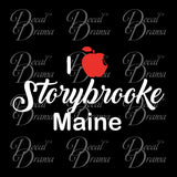 I Love Storybrooke Maine with bitten-apple heart, OUAT-inspired Vinyl Car/Laptop Decal