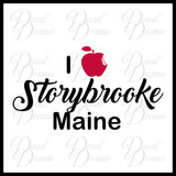 I Love Storybrooke Maine with bitten-apple heart, OUAT-inspired Vinyl Car/Laptop Decal