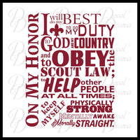 Boy Scout Oath On My Honor I will Do My Best To do My Duty To God and My Country, BSA Vinyl Wall Decal
