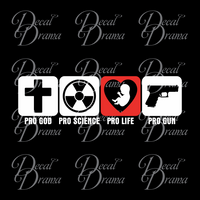 Pro God Pro Science Pro Life Pro Gun car decal, 2nd Amendment Vinyl Decal