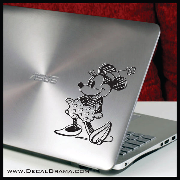 Vintage Minnie Mouse Sketch, Walt Disney-inspired Art Vinyl Car/Laptop Decal
